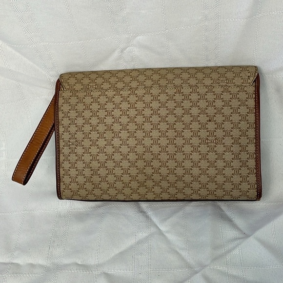 Vintage Celine Macadam Envelope Flap Clutch Wristlet Bag Tan Brown - Picture 9 of 17